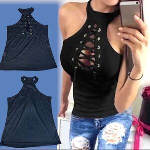 Women's Fashion Sleeveless racerback Hanging Neck Hollow Wearing Rope Top